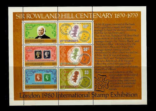St. vincent. london 1980 international stamp exhibition &amp; sir rowland hill. mnh