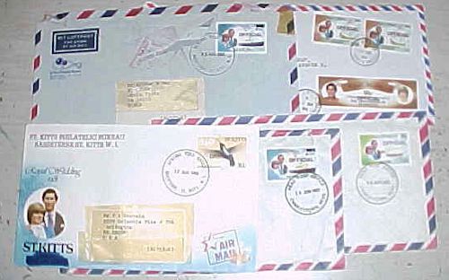 PRINCESS DIANA STAMPS on 5 COVERS ST.VINCENT,ST. KITTS,NEVIS ALL TO USA