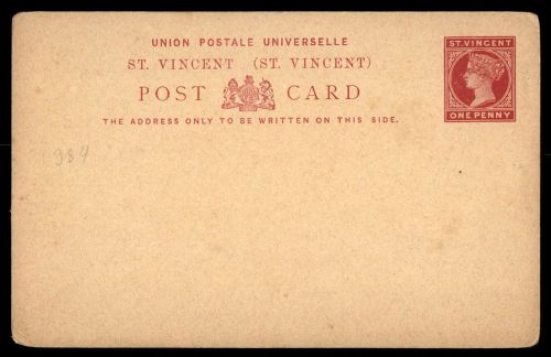 ONE PENNY ST. VINCENT POSTAL STATIONERY CARD CLASSIC UK