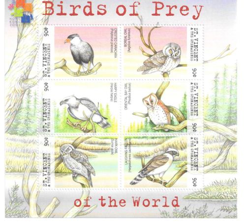 St. Vincent - Birds of Prey of the World, 2001 - 2877 Sheetlet of 6 MNH