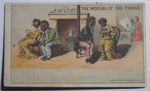 1880&#039;S VICTORIAN TRADE CARD BLACK AMERICANA KUICKS &amp; HANNIGAN FOND DU LAC WIS