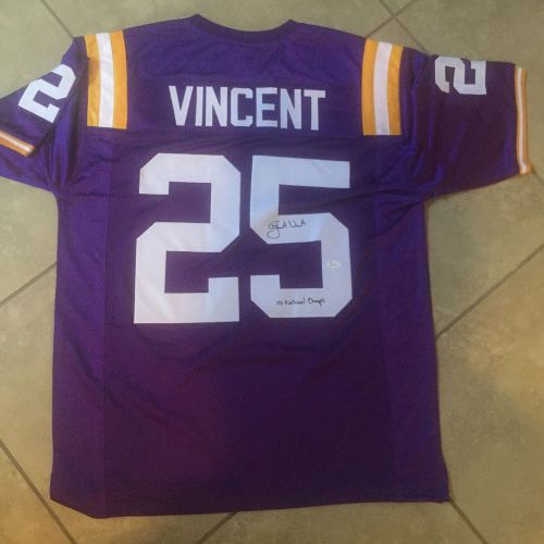 Justin vincent autographed lsu white 03 champs purple replica jersey jsa