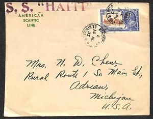 ST. VINCENT SCOTT #136 STAMP AMERICAN SCANTIC LINE S.S. COVER TO USA 1935