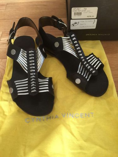Cynthia Vincent Olympia Black And Silver Calf Knotted Sandal Retails $275 Sz 7.5