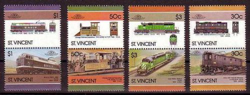 Train saint vincent mnh 8 stamps 1986