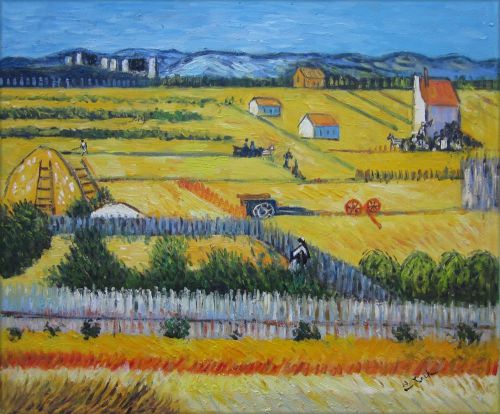 Vincent Van Gogh the Harvest Repro, Quality Hand Painted Oil Painting 20x24in