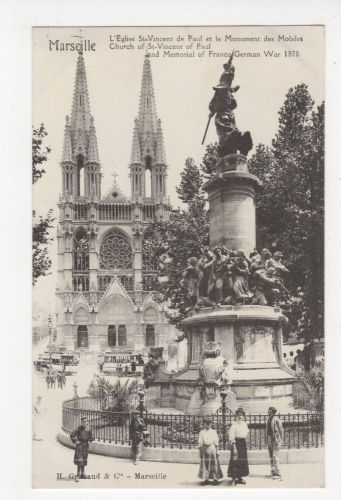 France, Marseille, L&#039;Eglise St. Vincent de Paul et Monument 1870 Postcard, B050