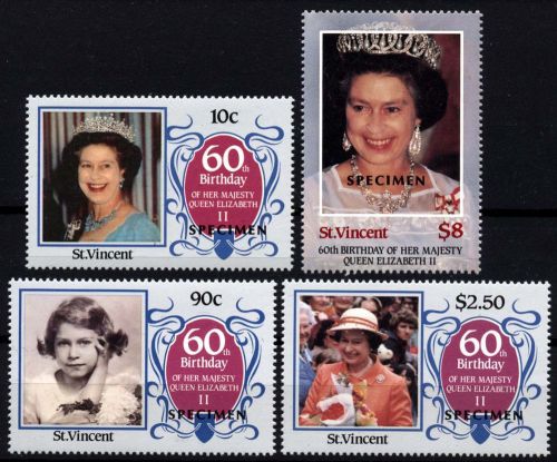 5016 st vincent 1986 queen elizabeth specimen overprints mnh