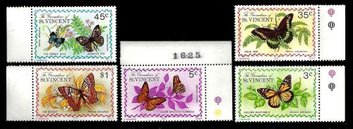 St. vincent grenadines. butterflies. 1975. scott 60-64. mnh (bi#17)