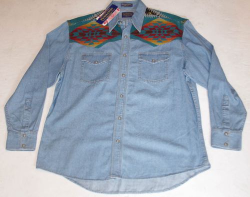 PENDLETON Desperado Denim/Yavapai Blanket Western/Cowboy Shirt w/ Pearl Snaps XL