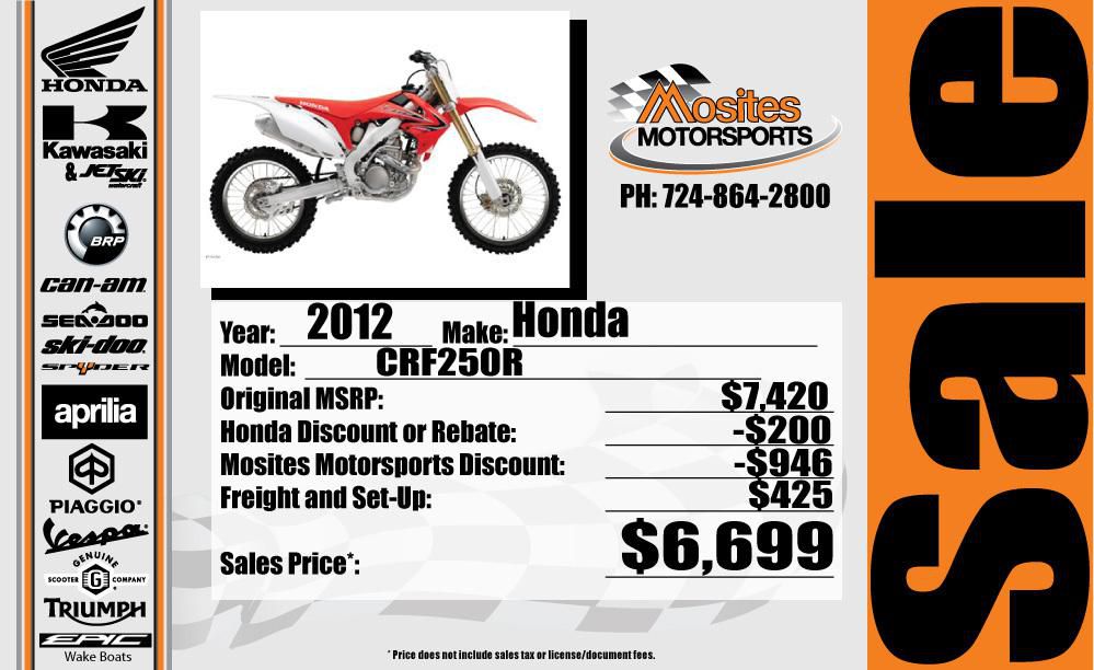 2012 Honda CRF250R Dirt Bike 