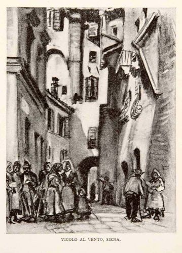 1904 Print Siena Vicolo al Vento Street City Tuscany Italy Joseph Pennell XGWA4