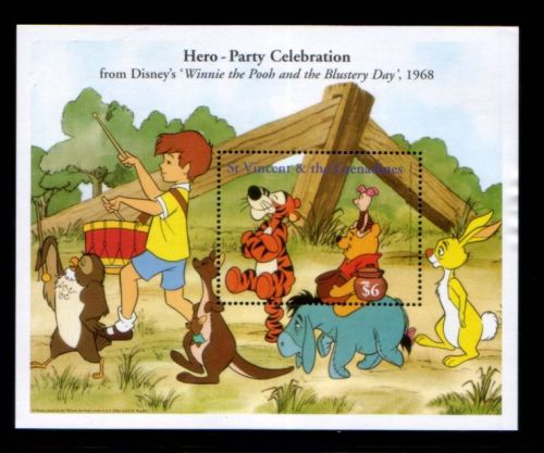 St. vincent winnie the pooh &amp; the blustery day mnh souvenir sheet