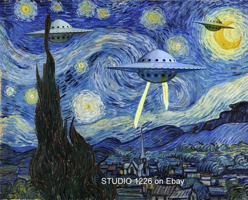 UFO STARRY Night Parody Vincent van Gogh Space Ship Flying Saucer Alien Science