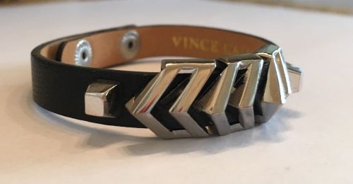 Vincent Camuto Chevron Black Leather Snap Clasp Bracelet