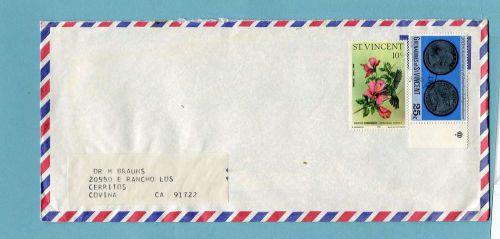 St Vincent Airmail cover sent to Covina Ca (923)