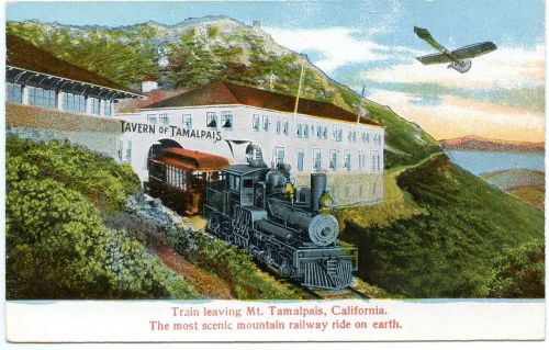 B3876 Train leaving Mt Tamalpais Tavern Airplane Cardinell-Vincent Co. Postcard