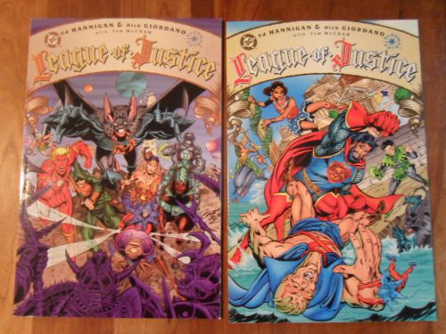 LEAGUE of JUSTICE #1 &amp; 2 graphic novel HANNIGAN &amp; GIORDANO