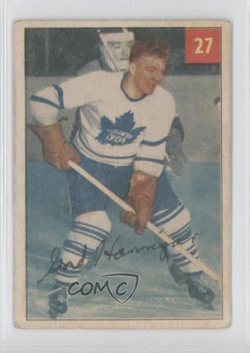 1954 Parkhurst #27.1 Gord Hannigan (Base) Toronto Maple Leafs RC Hockey Card 0a4