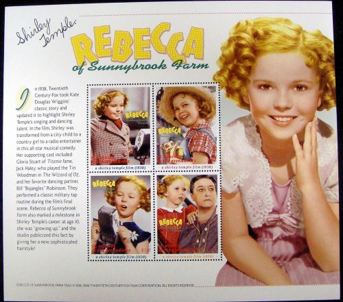 SHIRLEY TEMPLE STAMPS SHEET OF 4 FROM ST. VINCENT REBECCA OF SUNNYBROOK FARM