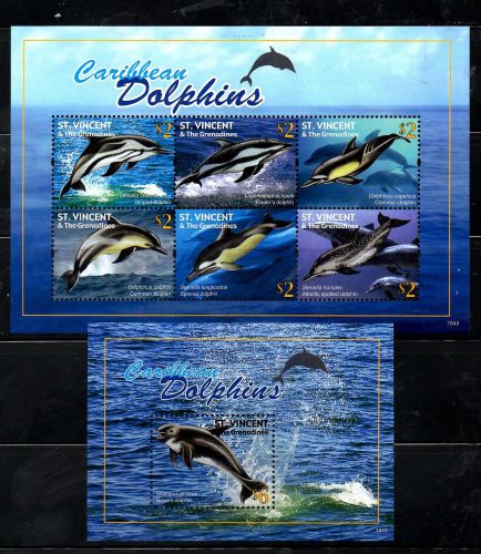 St. vincent,  2011,dolphins, m/s+s/s,  mnh