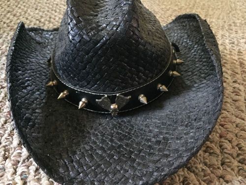 The Desperado Collection By The Leon Leather Co. BlacK Straw Spikes Cowboy Hat