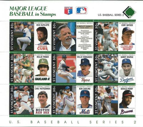 St. vincent - beautiful 9 stamp  mnh mini sheet - major league baseball