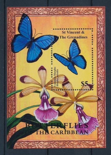 [33143] St. Vincent &amp; Grenadines 2001 Butterflies Flowers MNH Sheet