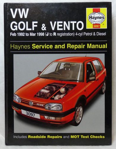 Vw golf &amp; vento haynes manual, 1992-98. 4 cyl petrol &amp; diesel. unused. clean.