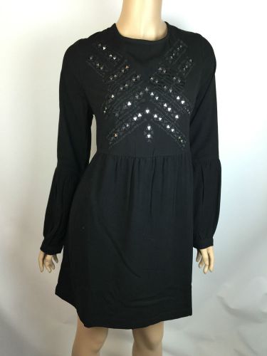 Cynthia Vincent Black Fit &amp; Flare Black Dress New NWT $275 Silver Design Sz XS P