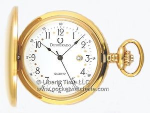 Desperado &#034;Roosevelt&#034; Swiss Made Quartz Gold Plated Pocket Watch &amp; Chain 739G