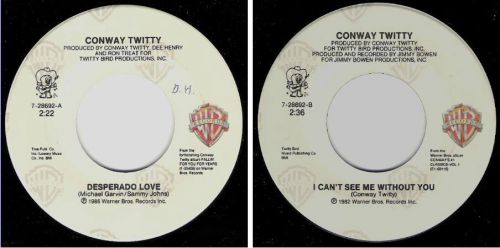 Conway Twitty / Desperado Love / 1986 / Warner Bros. 7-28692 / Single / Vinyl