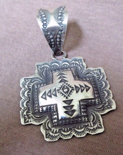 Native Navajo Hand Stamped Sterling Cross Pendant by Vincent Platero JP0094