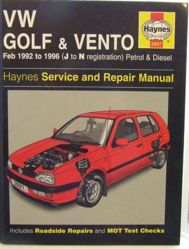 VW VOLKSWAGEN GOLF &amp; VENTO HAYNES MANUAL PETROL &amp; DIESEL 1992 TO 1996