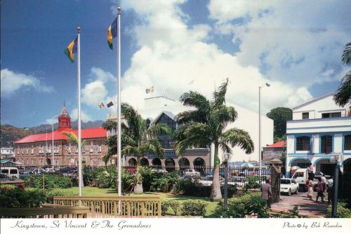 Bay Street, Flags, Kingstown St. Vincent &amp; The Grenadines, Caribbean -- Postcard