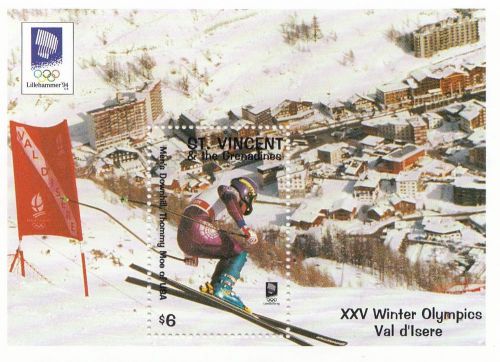 (87959) st vincent mnh olympics mens downhill  minisheet 1994