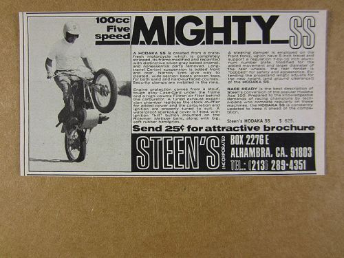 1969 Steen&#039;s HODAKA SS Motorcycle ace 100 conversion vintage print Ad