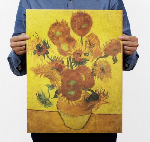 Fd3320 retro vincent oil painting vase with fifteen sunflowers art post 47*35cm