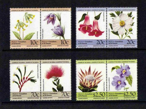 Bequia (st vincent grenadines) 1985 flowers complete set of 8 values mnh