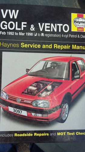 Haynes manual vw golf &amp; vento feb 1992 - mar 1998 j to r 4-cyl petrol &amp; diesel