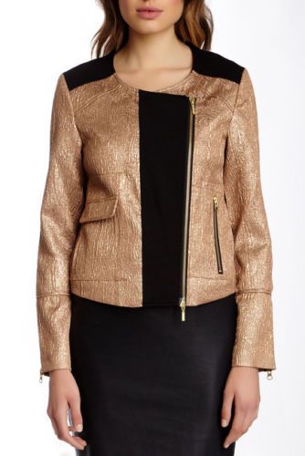 Nwt twelfth street by cynthia vincent motorcycle jacket gold size 2 $445