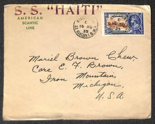ST. VINCENT SCOTT #136 STAMP AMERICAN SCANTIC LINE S.S. COVER TO USA 1935 **