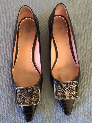 J.Vincent Women&#039;s Black Leather Embellished Flats/Shoes, Size 8M
