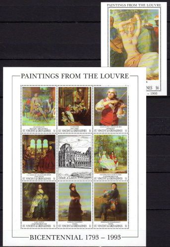 St.vincent &amp; the grenadines  1993 art paintings louvre mnh -(a-16)