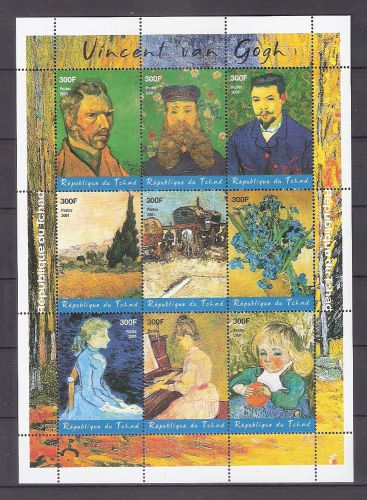 Art  &#034;vincent van gogh&#034;  sheet of  9  stamps  mnh
