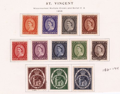 1955 St Vincent, Sc 186-194 MH Set on Page