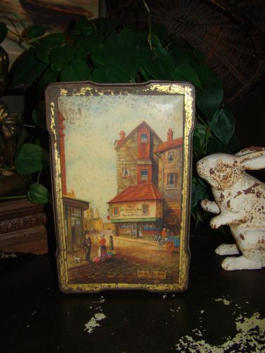 Vtg Harry Vincent England C Dickens Shop Cottage Scene Storage Toffee Tin Decor
