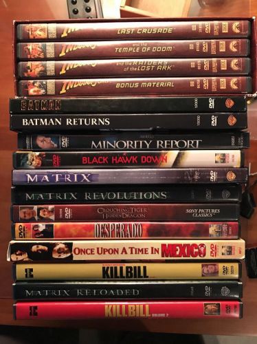 Action DVD lot (15) Indiana Jones Batman Martrix Desperado Kill Bill Minority