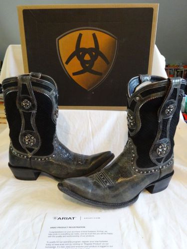 New ariat desperado black leather cowboy concho boots ladies 8.5 m $330