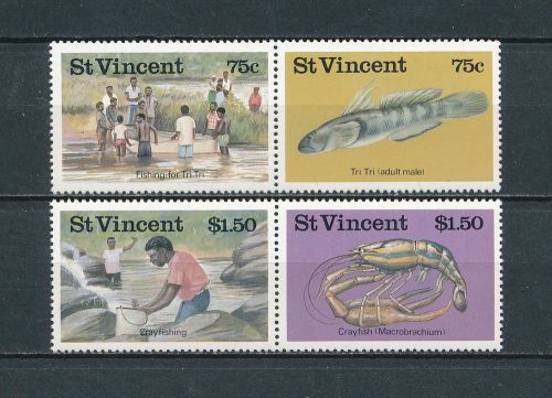 St. vincent 984-5a-b mnh , fishing, 1986
